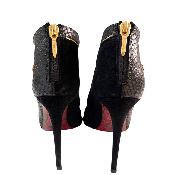 Cesare Paciotti Black Snake Leather & Suede Stiletto Heel Ankle Boots L37/R38 - Picture 3 of 8